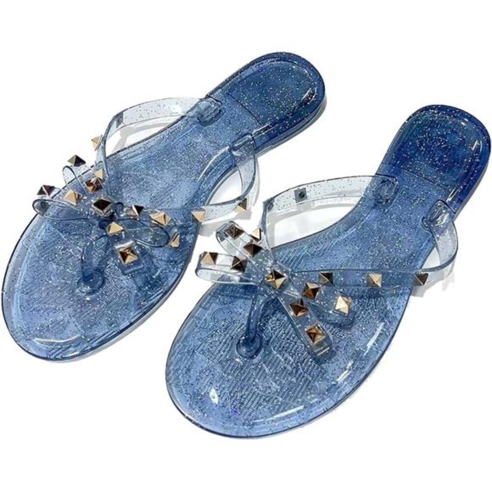 Women's Studded Bow Jelly Flat Flip Flops